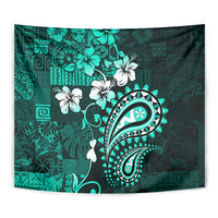 Fiji Masi Paisley Tapestry Fijian Hibiscus Tapa Turquoise Version LT01 - Polynesian Pride