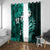 Fiji Masi Paisley Window Curtain Fijian Hibiscus Tapa Turquoise Version LT01 With Grommets Turquoise - Polynesian Pride