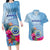 Micronesia Culture Day Couples Matching Long Sleeve Bodycon Dress and Hawaiian Shirt Tribal Pattern Tropical Style LT01 Blue - Polynesian Pride