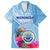 Micronesia Culture Day Family Matching Off Shoulder Maxi Dress and Hawaiian Shirt Tribal Pattern Tropical Style LT01 Dad's Shirt - Short Sleeve Blue - Polynesian Pride