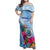 Micronesia Culture Day Family Matching Off Shoulder Maxi Dress and Hawaiian Shirt Tribal Pattern Tropical Style LT01 Mom's Dress Blue - Polynesian Pride