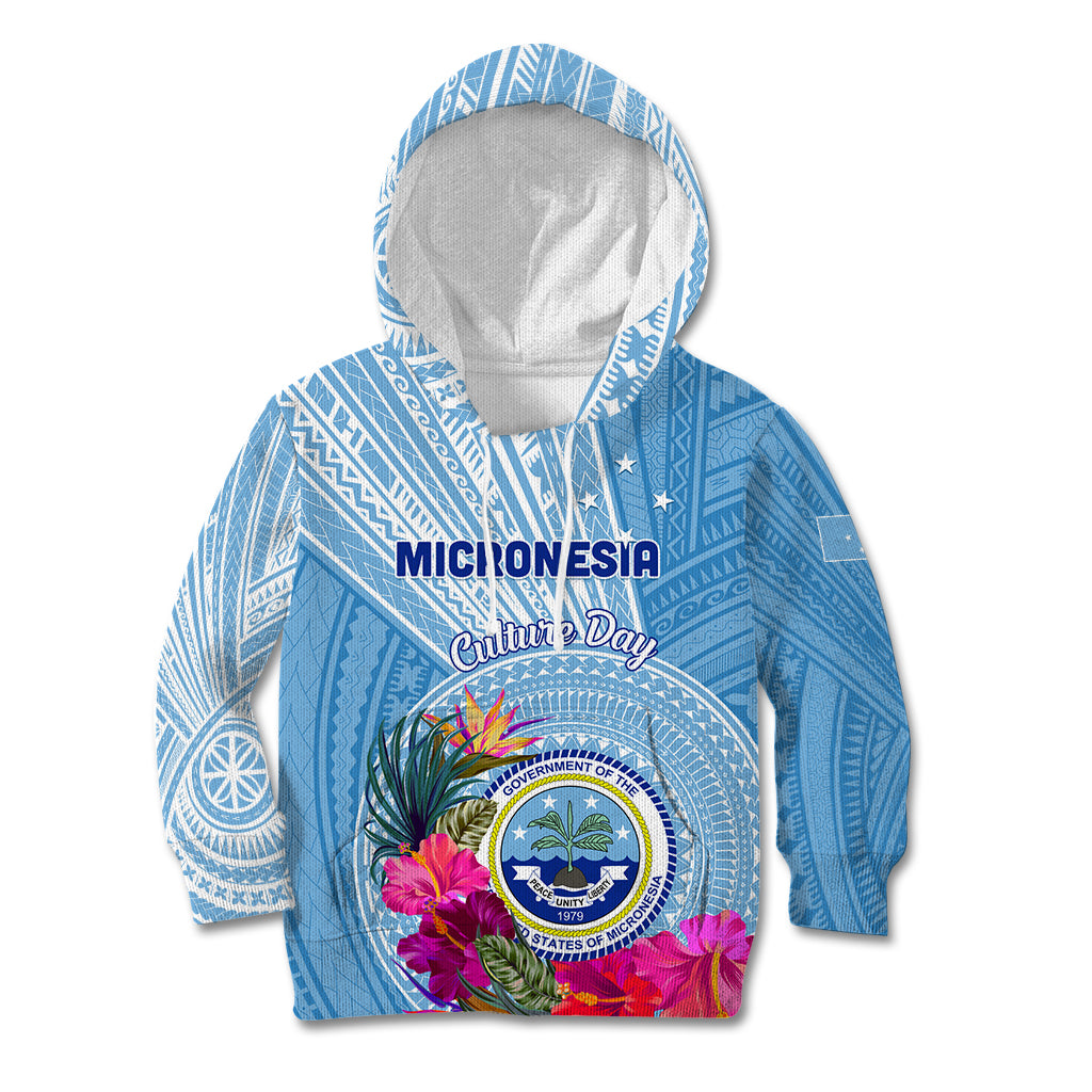 Micronesia Culture Day Kid Hoodie Tribal Pattern Tropical Style LT01 Hoodie Blue - Polynesian Pride
