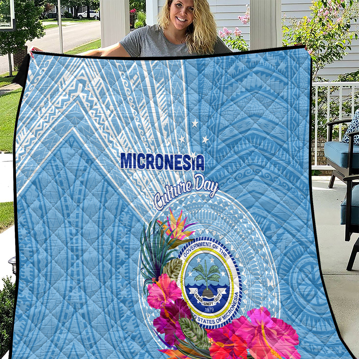 Micronesia Culture Day Quilt Tribal Pattern Tropical Style LT01 Blue - Polynesian Pride