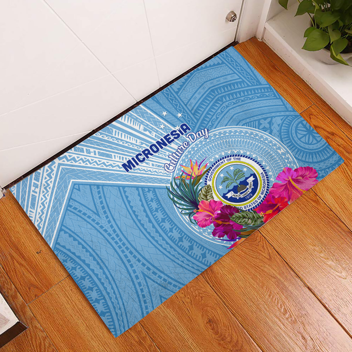 Micronesia Culture Day Rubber Doormat Tribal Pattern Tropical Style LT01 Blue - Polynesian Pride