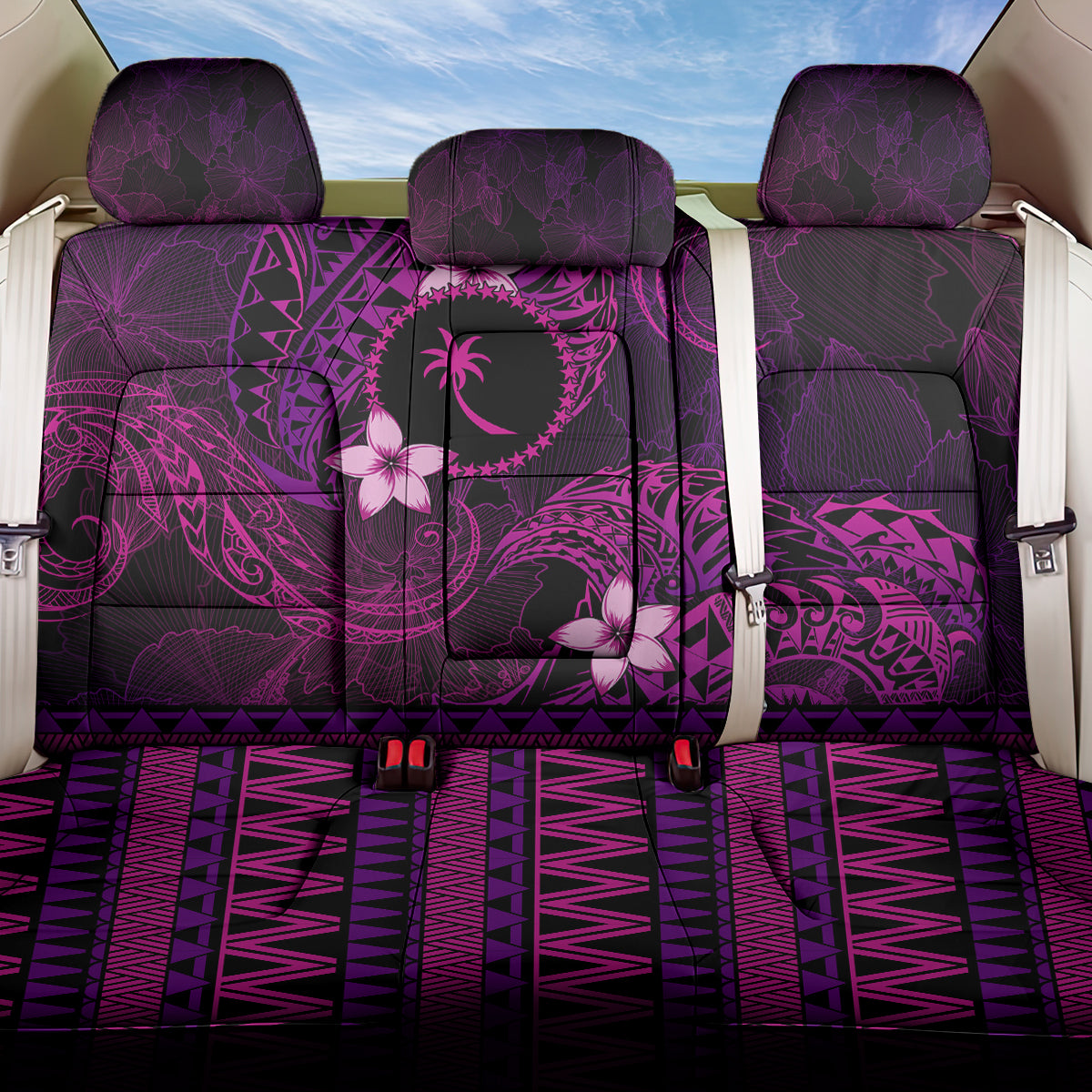 FSM Chuuk State Back Car Seat Cover Tribal Pattern Pink Version LT01 One Size Pink - Polynesian Pride