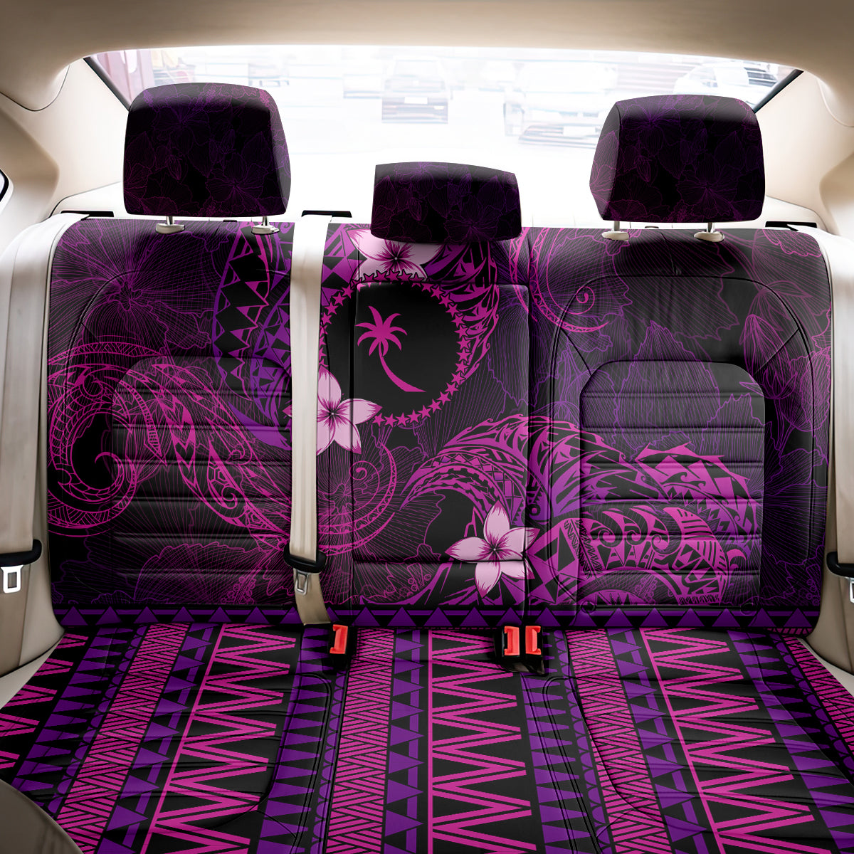 FSM Chuuk State Back Car Seat Cover Tribal Pattern Pink Version LT01 - Polynesian Pride