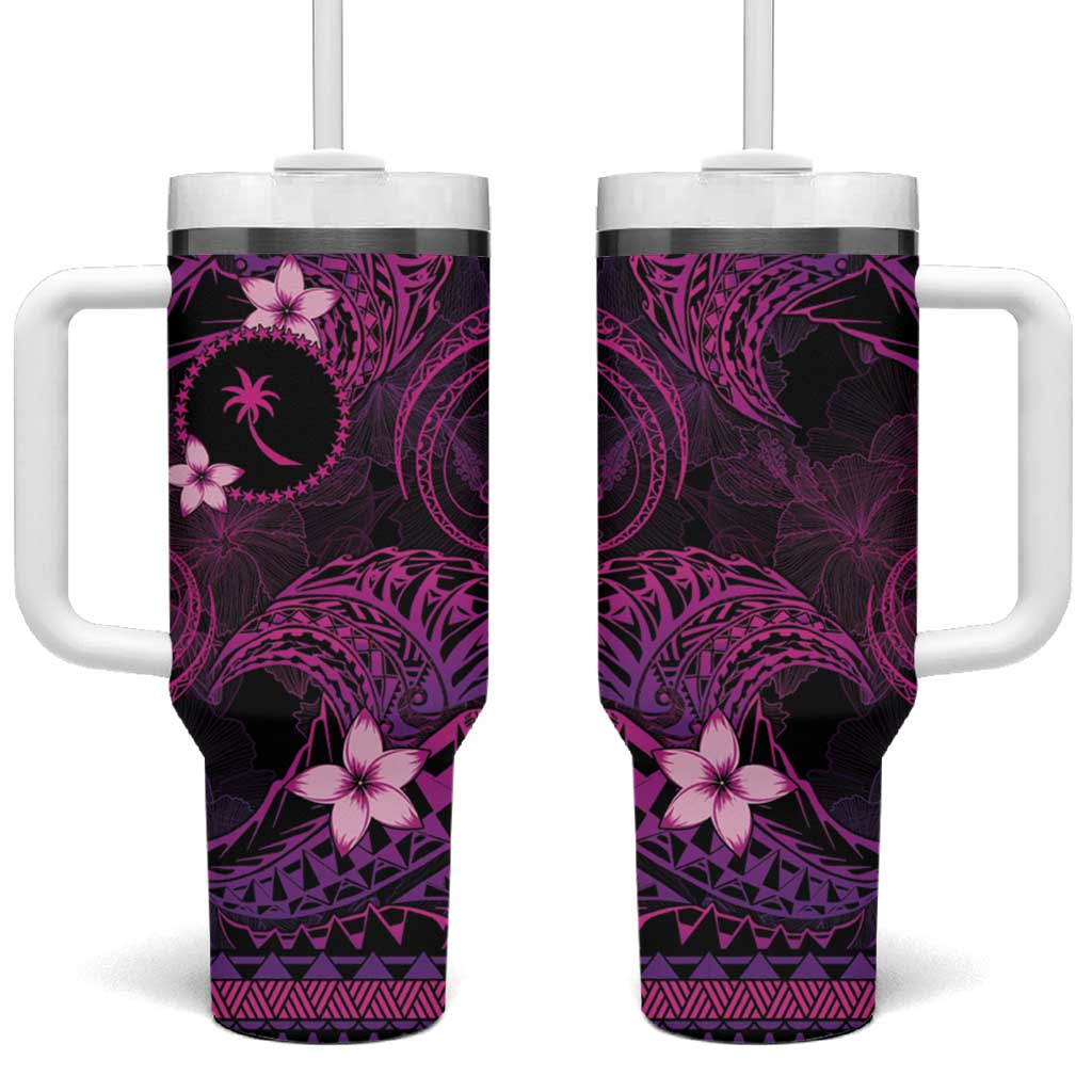 FSM Chuuk State Tumbler With Handle Tribal Pattern Pink Version LT01 One Size: 40 oz Pink - Polynesian Pride