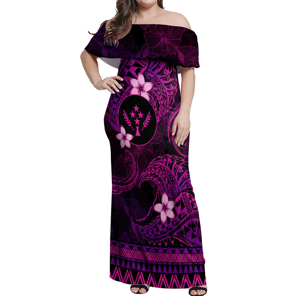 FSM Kosrae State Off Shoulder Maxi Dress Tribal Pattern Pink Version LT01 Women Pink - Polynesian Pride