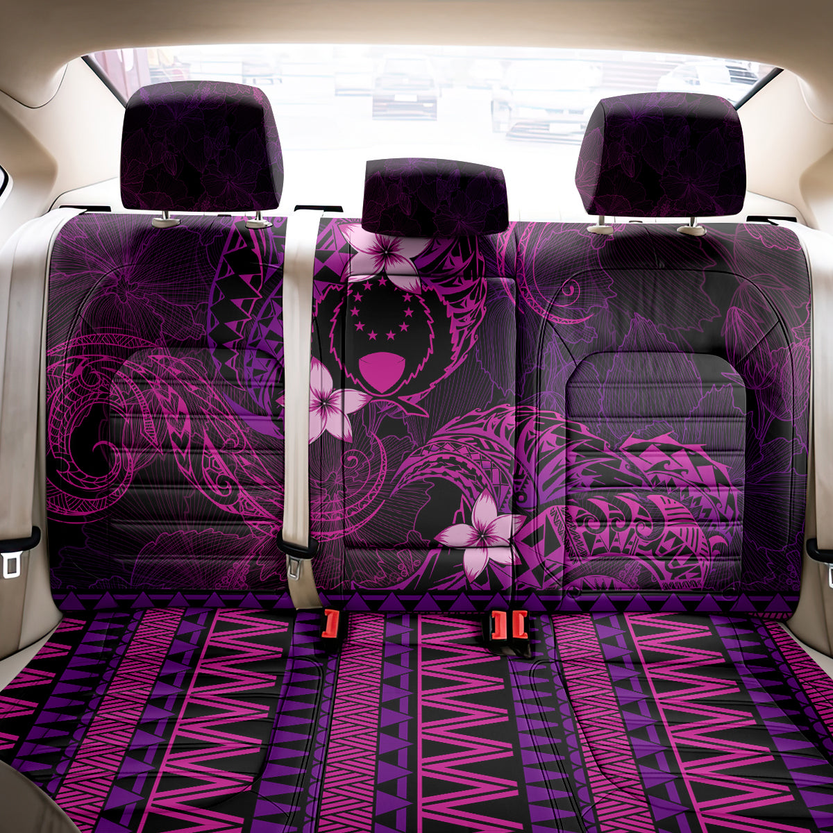 FSM Pohnpei State Back Car Seat Cover Tribal Pattern Pink Version LT01 - Polynesian Pride