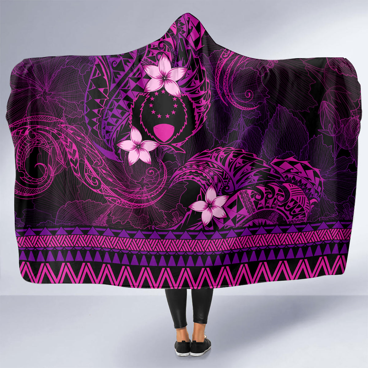 FSM Pohnpei State Hooded Blanket Tribal Pattern Pink Version LT01 - Polynesian Pride