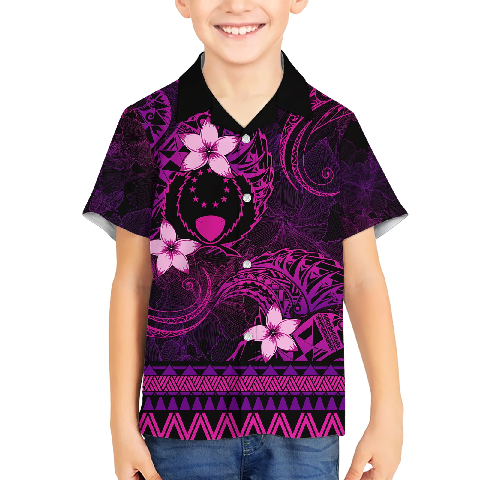 FSM Pohnpei State Kid Hawaiian Shirt Tribal Pattern Pink Version LT01 Kid Pink - Polynesian Pride