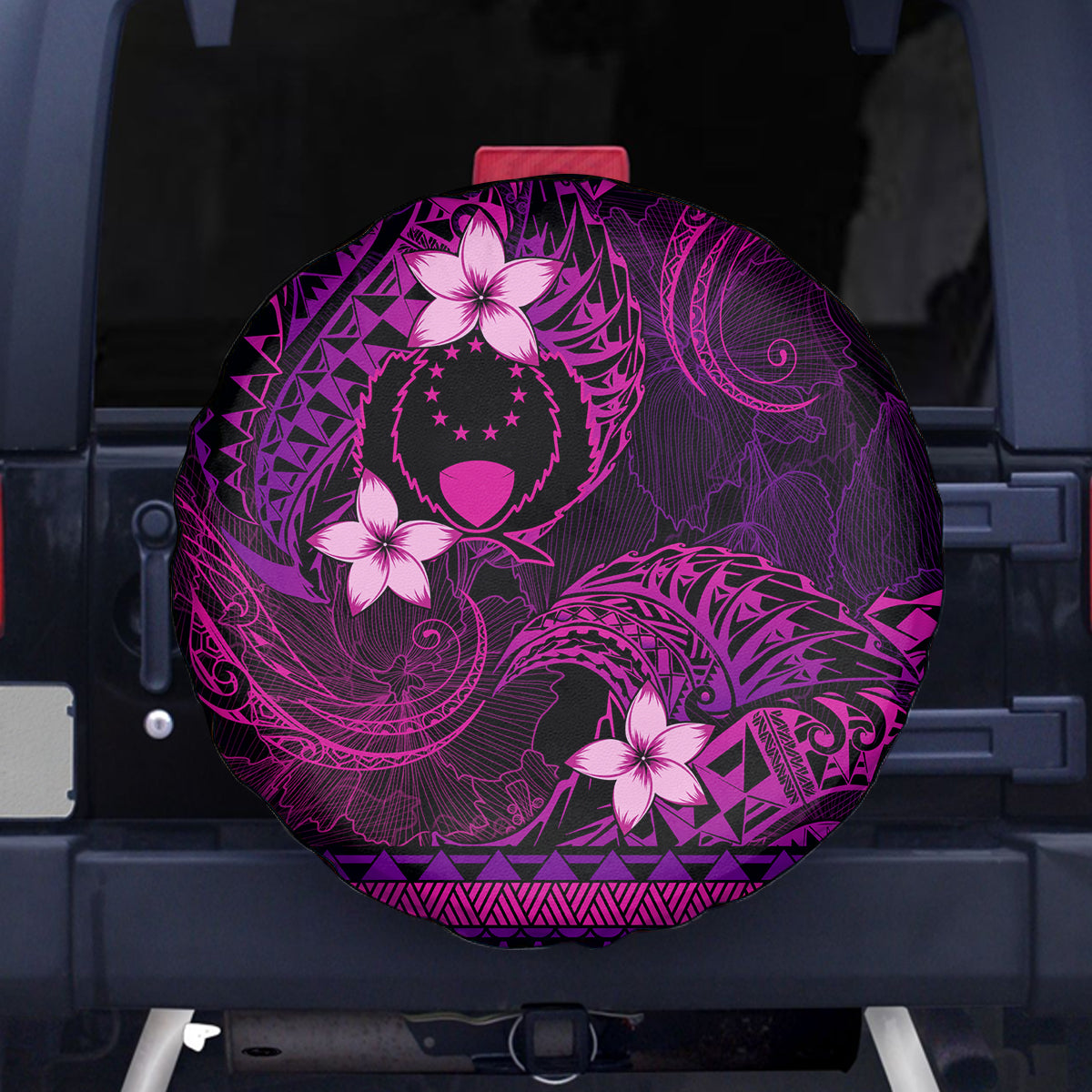 FSM Pohnpei State Spare Tire Cover Tribal Pattern Pink Version LT01 - Polynesian Pride