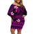 FSM Yap State Family Matching Off Shoulder Short Dress and Hawaiian Shirt Tribal Pattern Pink Version LT01 Mom's Dress Pink - Polynesian Pride