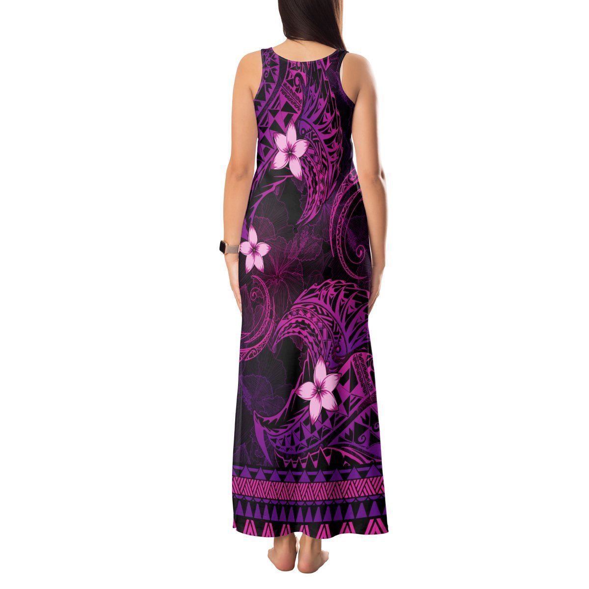 FSM Yap State Tank Maxi Dress Tribal Pattern Pink Version LT01 - Polynesian Pride