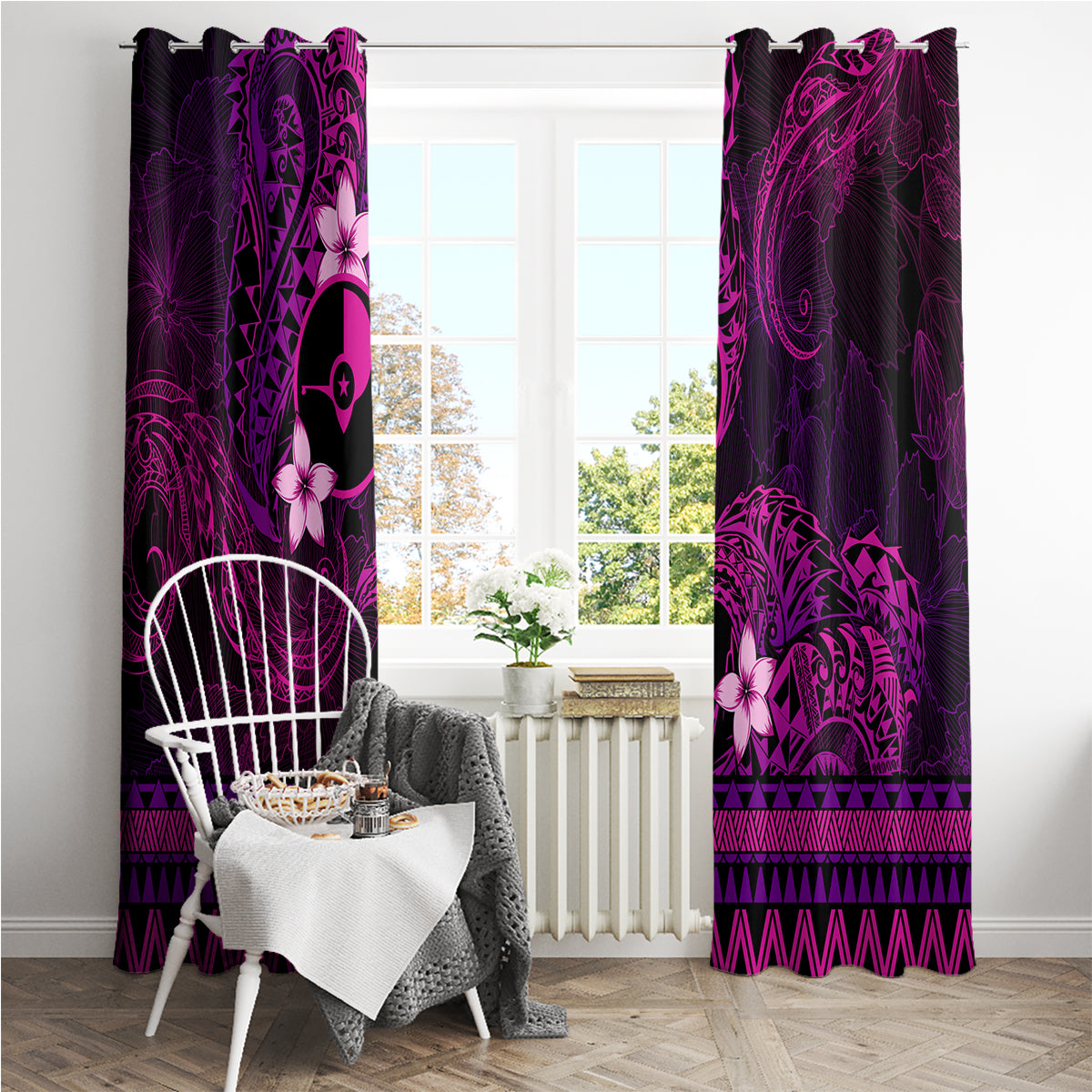 FSM Yap State Window Curtain Tribal Pattern Pink Version LT01 - Polynesian Pride