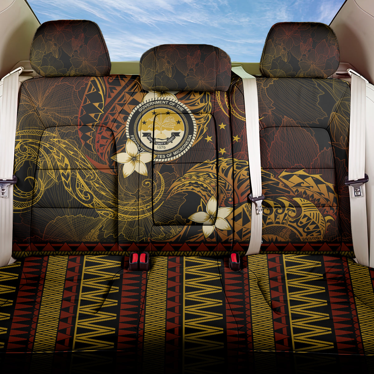 FSM Culture Day Back Car Seat Cover Tribal Pattern Gold Version LT01 One Size Gold - Polynesian Pride