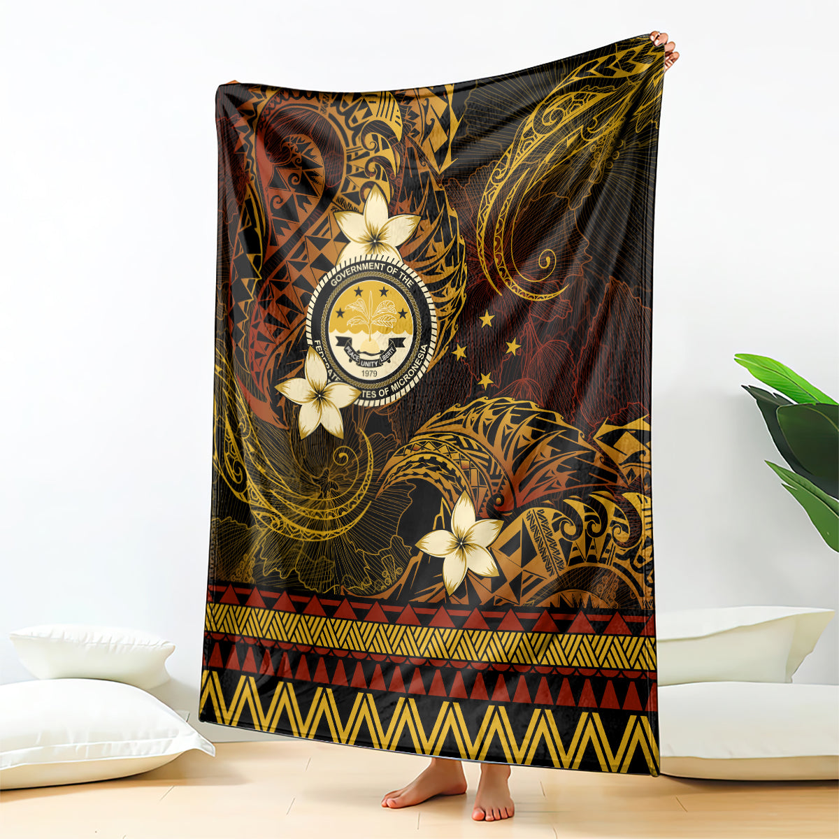 FSM Culture Day Blanket Tribal Pattern Gold Version LT01 - Polynesian Pride