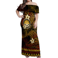 FSM Culture Day Off Shoulder Maxi Dress Tribal Pattern Gold Version LT01 Women Gold - Polynesian Pride