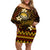 FSM Culture Day Off Shoulder Short Dress Tribal Pattern Gold Version LT01 Women Gold - Polynesian Pride