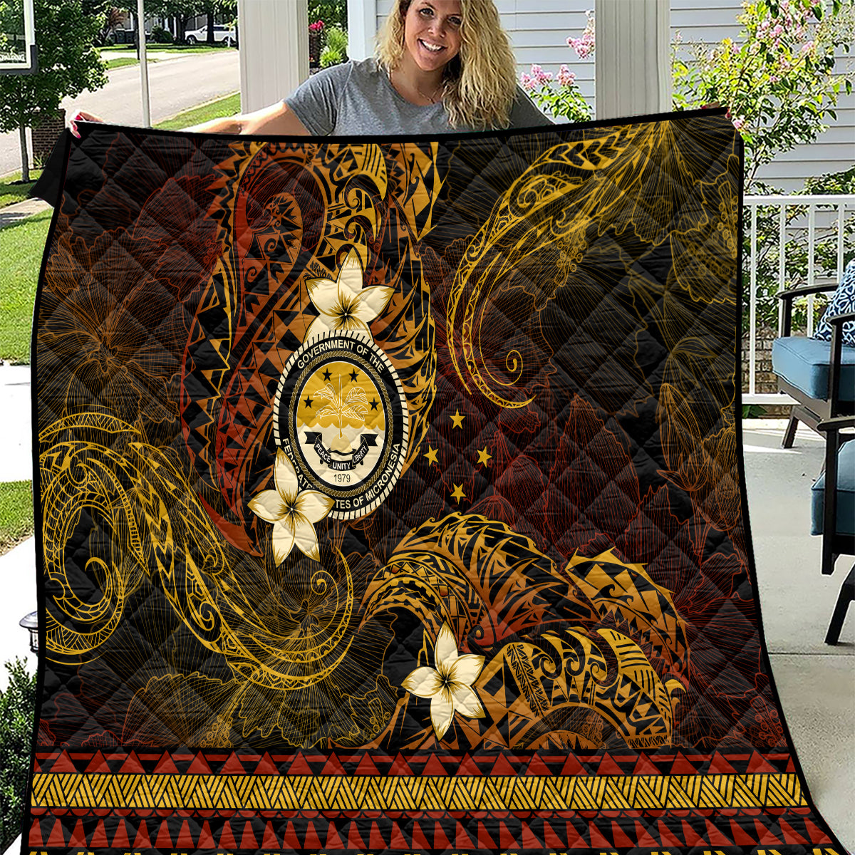 FSM Culture Day Quilt Tribal Pattern Gold Version LT01 Gold - Polynesian Pride