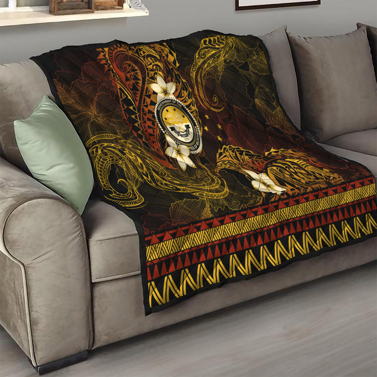 FSM Culture Day Quilt Tribal Pattern Gold Version LT01 - Polynesian Pride
