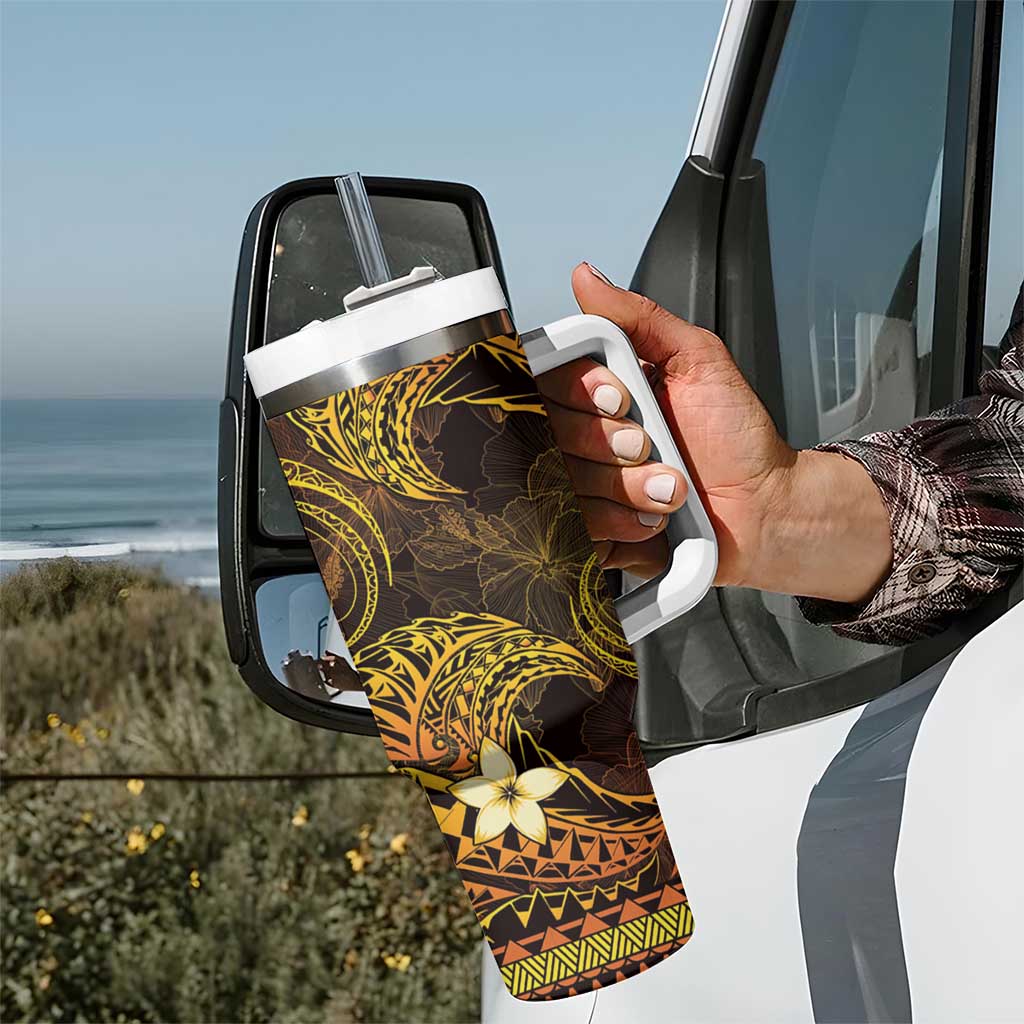 FSM Culture Day Tumbler With Handle Tribal Pattern Gold Version LT01 - Polynesian Pride