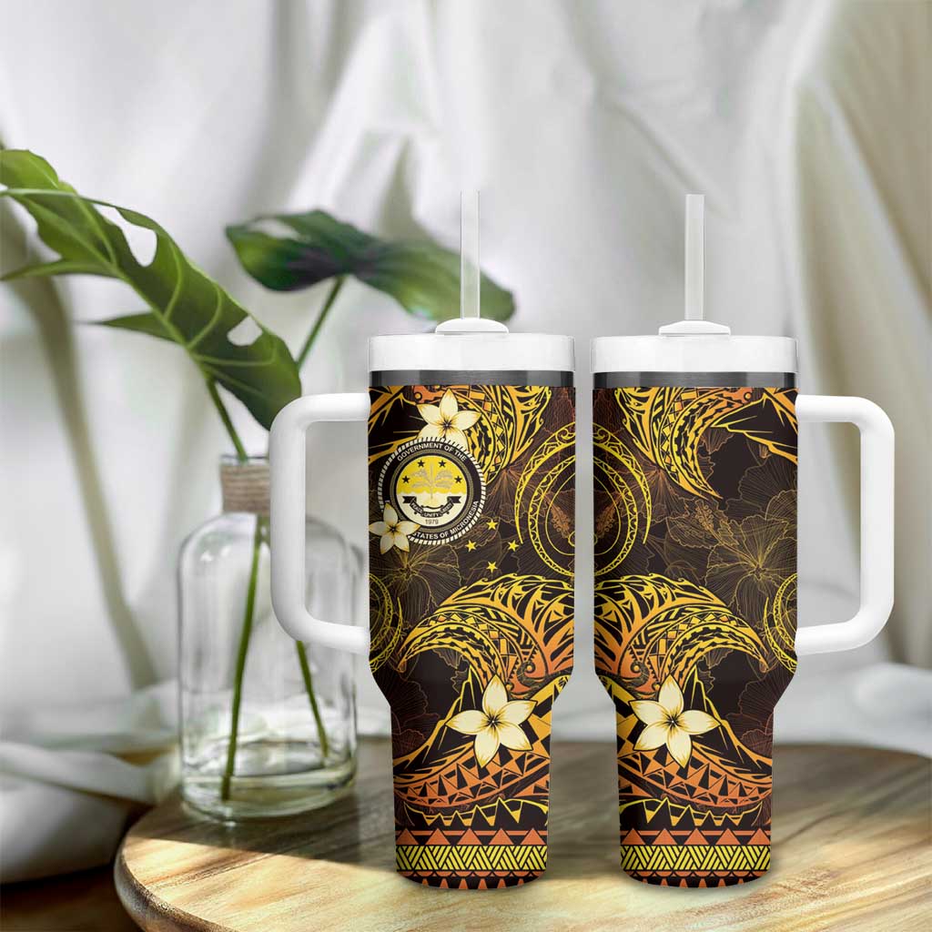 FSM Culture Day Tumbler With Handle Tribal Pattern Gold Version LT01 - Polynesian Pride