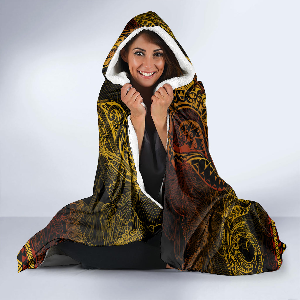 FSM Chuuk State Hooded Blanket Tribal Pattern Gold Version LT01 - Polynesian Pride