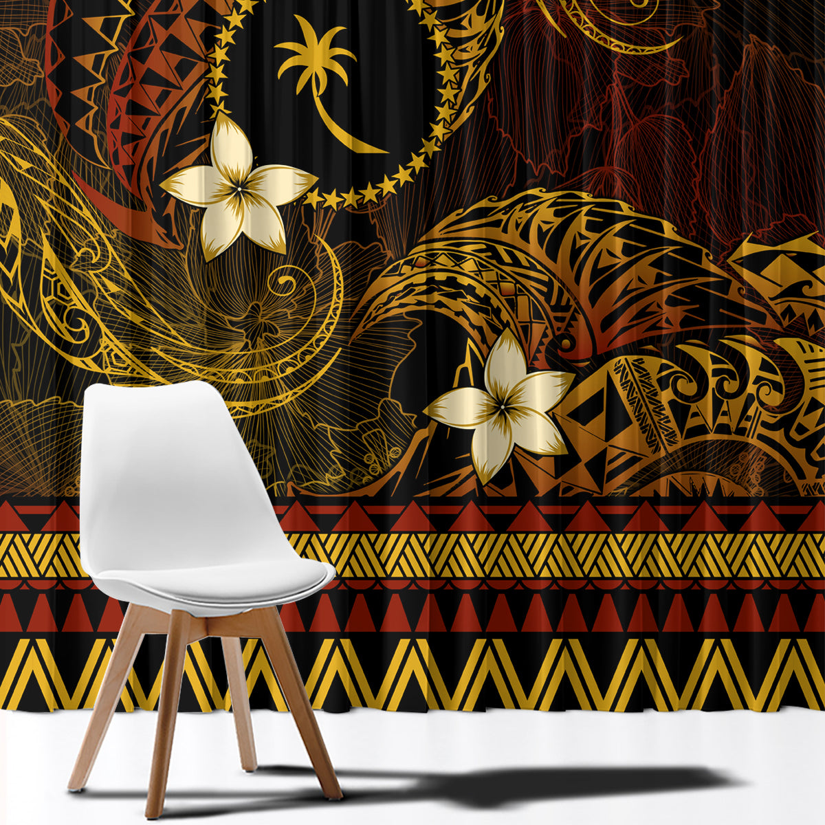FSM Chuuk State Window Curtain Tribal Pattern Gold Version LT01 - Polynesian Pride
