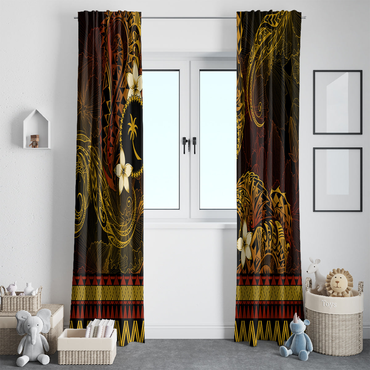 FSM Chuuk State Window Curtain Tribal Pattern Gold Version LT01 - Polynesian Pride