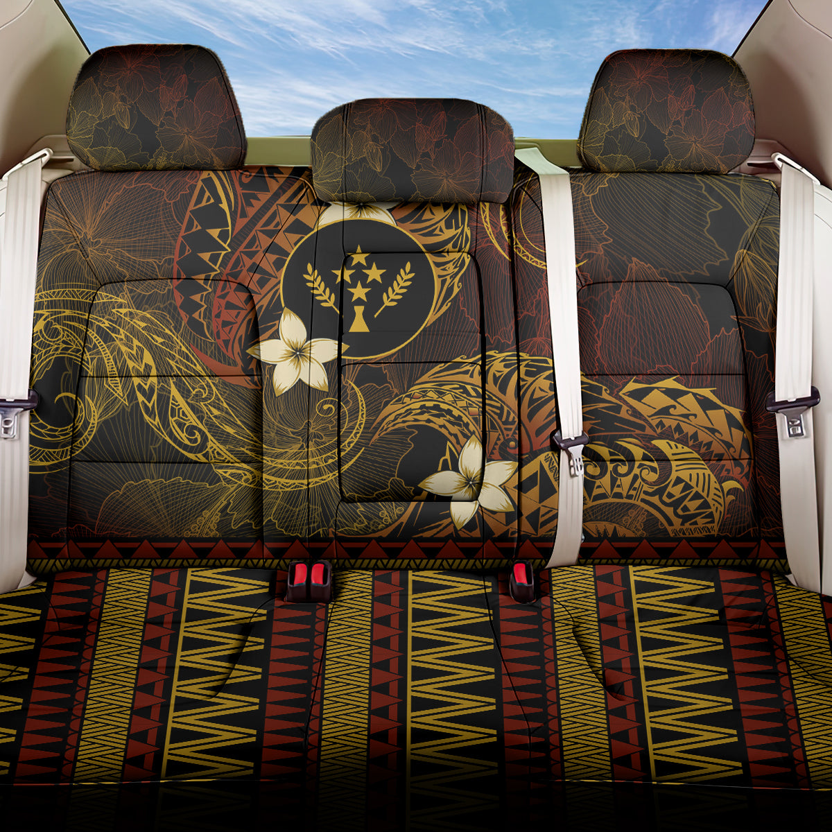 FSM Kosrae State Back Car Seat Cover Tribal Pattern Gold Version LT01 One Size Gold - Polynesian Pride