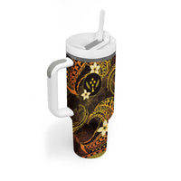 FSM Kosrae State Tumbler With Handle Tribal Pattern Gold Version LT01 - Polynesian Pride
