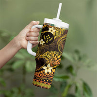 FSM Kosrae State Tumbler With Handle Tribal Pattern Gold Version LT01 - Polynesian Pride