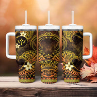 FSM Kosrae State Tumbler With Handle Tribal Pattern Gold Version LT01 - Polynesian Pride