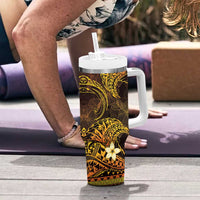 FSM Kosrae State Tumbler With Handle Tribal Pattern Gold Version LT01 - Polynesian Pride