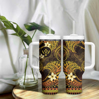 FSM Kosrae State Tumbler With Handle Tribal Pattern Gold Version LT01 - Polynesian Pride