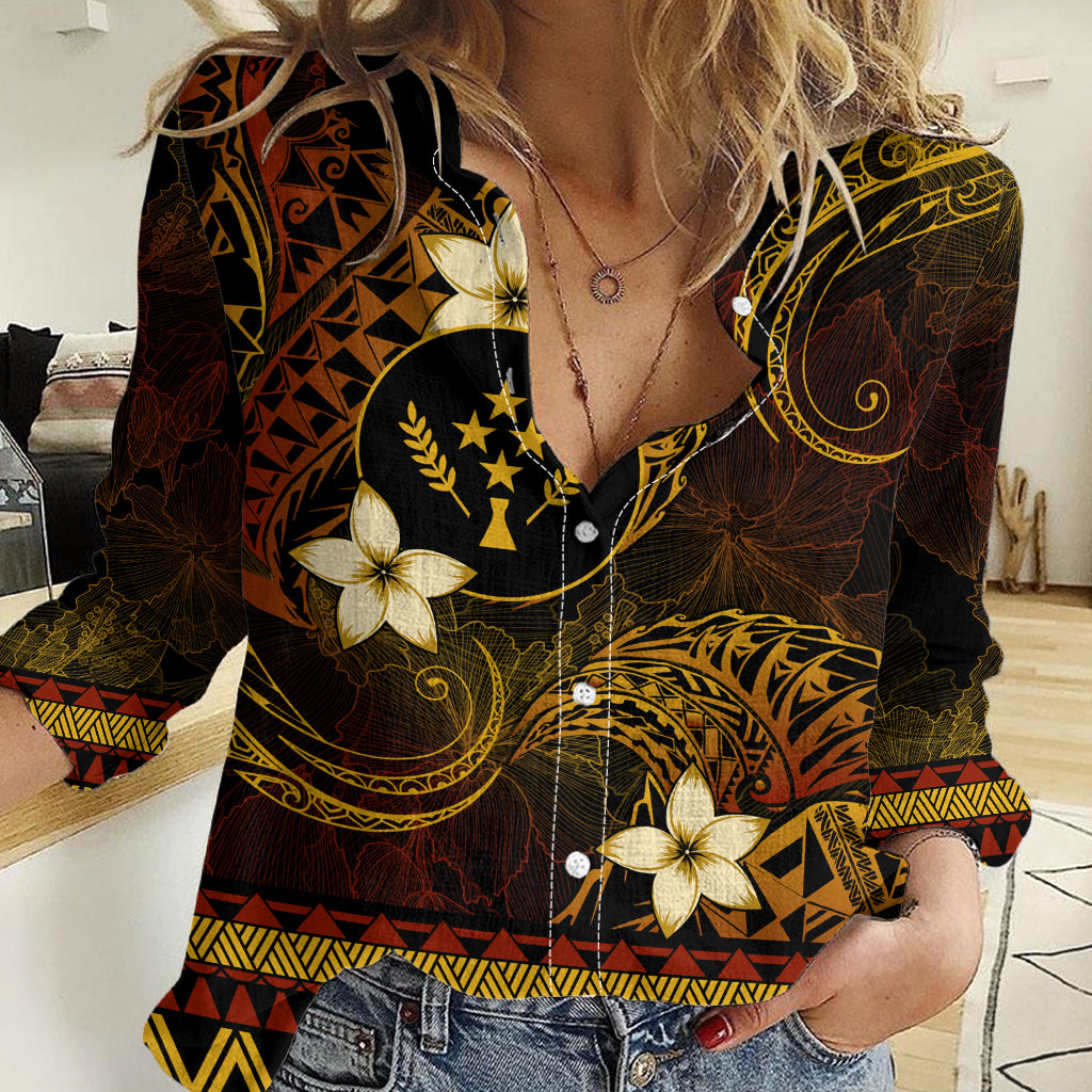 FSM Kosrae State Women Casual Shirt Tribal Pattern Gold Version LT01 Female Gold - Polynesian Pride