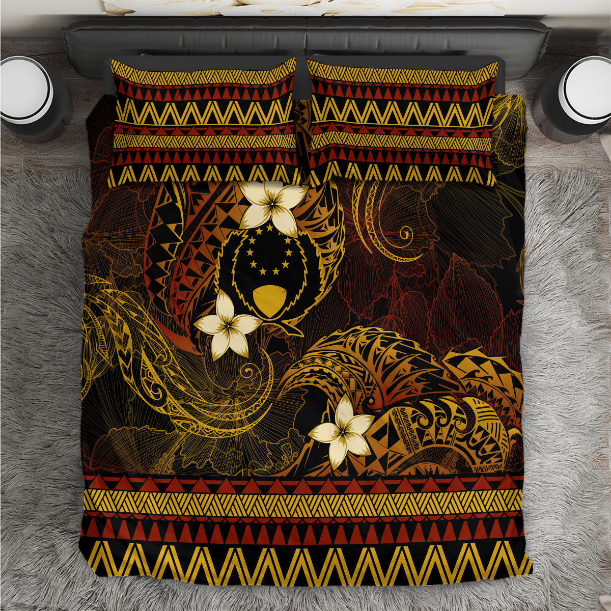 FSM Pohnpei State Bedding Set Tribal Pattern Gold Version LT01 Gold - Polynesian Pride