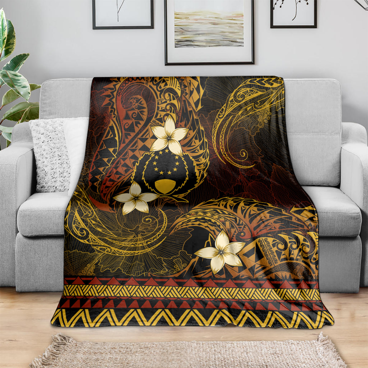 FSM Pohnpei State Blanket Tribal Pattern Gold Version LT01 - Polynesian Pride