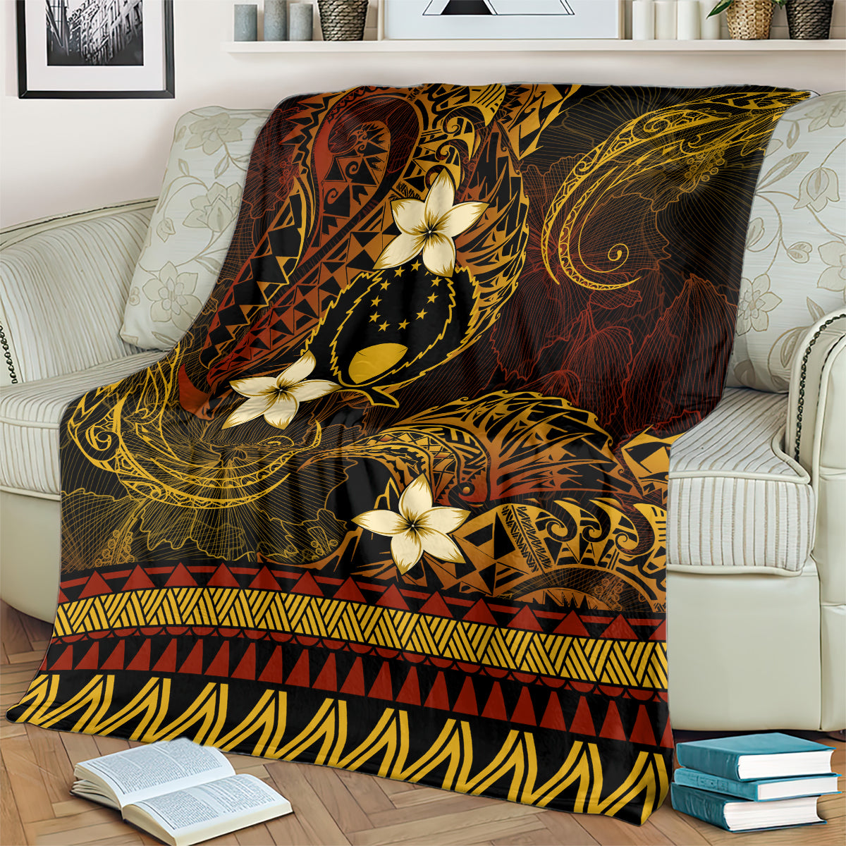 FSM Pohnpei State Blanket Tribal Pattern Gold Version LT01 - Polynesian Pride