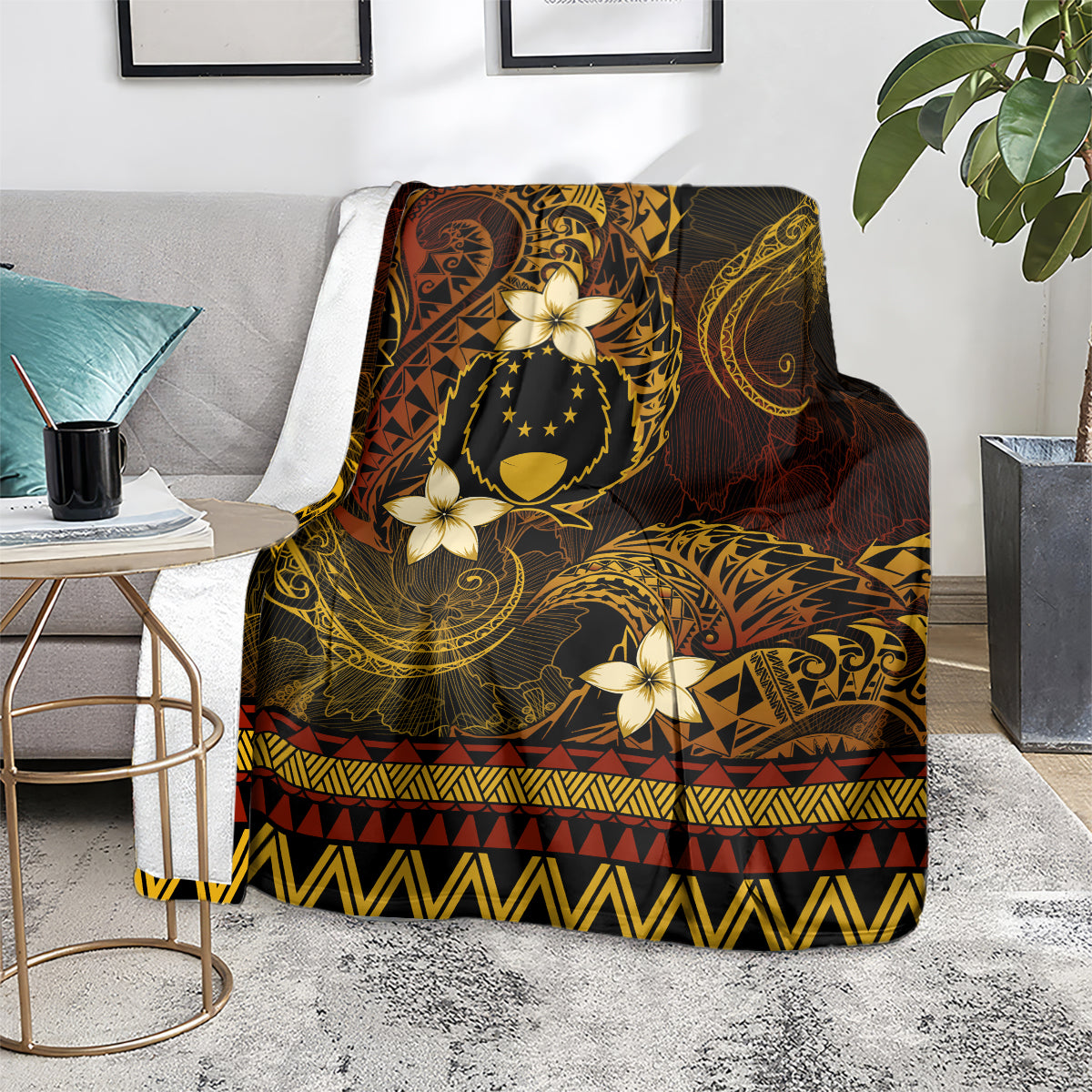 FSM Pohnpei State Blanket Tribal Pattern Gold Version LT01 - Polynesian Pride
