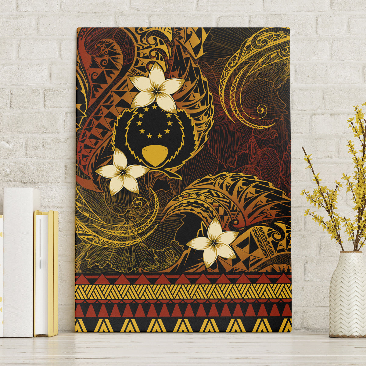 FSM Pohnpei State Canvas Wall Art Tribal Pattern Gold Version LT01 Without Frame Gold - Polynesian Pride