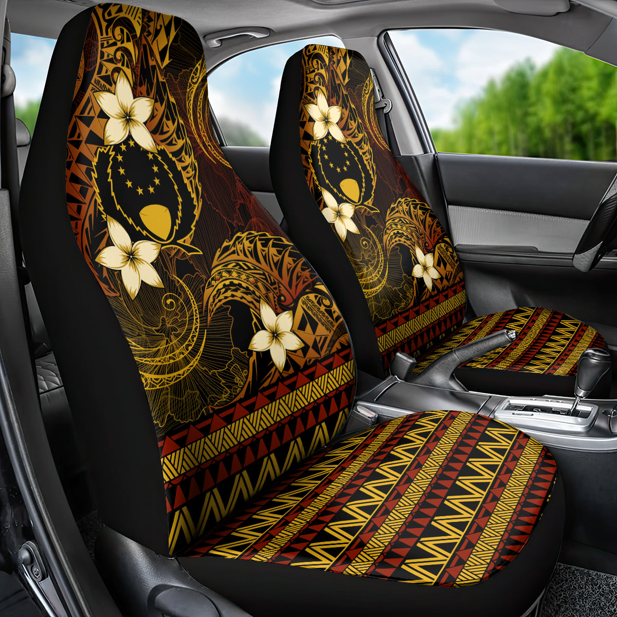 FSM Pohnpei State Car Seat Cover Tribal Pattern Gold Version LT01 - Polynesian Pride