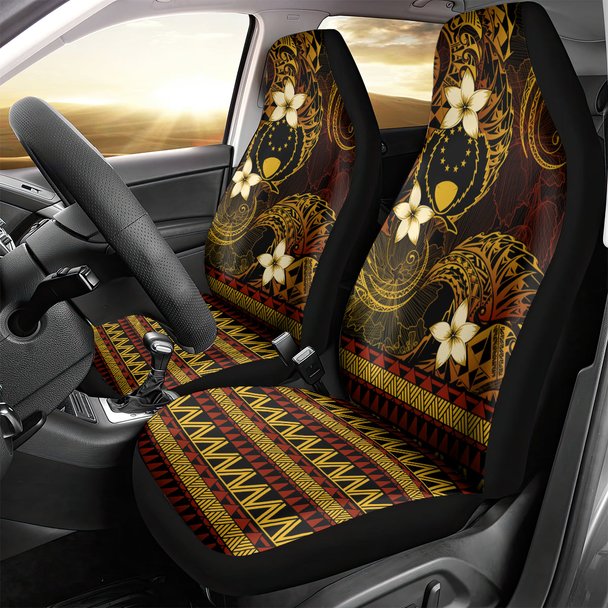 FSM Pohnpei State Car Seat Cover Tribal Pattern Gold Version LT01 - Polynesian Pride