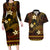 FSM Pohnpei State Couples Matching Long Sleeve Bodycon Dress and Hawaiian Shirt Tribal Pattern Gold Version LT01 Gold - Polynesian Pride