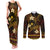 FSM Pohnpei State Couples Matching Tank Maxi Dress and Long Sleeve Button Shirt Tribal Pattern Gold Version LT01 Gold - Polynesian Pride