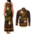 FSM Pohnpei State Couples Matching Tank Maxi Dress and Long Sleeve Button Shirt Tribal Pattern Gold Version LT01 - Polynesian Pride