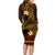 FSM Pohnpei State Family Matching Long Sleeve Bodycon Dress and Hawaiian Shirt Tribal Pattern Gold Version LT01 - Polynesian Pride