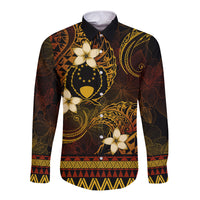 FSM Pohnpei State Long Sleeve Button Shirt Tribal Pattern Gold Version LT01 Unisex Gold - Polynesian Pride