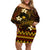 FSM Pohnpei State Off Shoulder Short Dress Tribal Pattern Gold Version LT01 Women Gold - Polynesian Pride